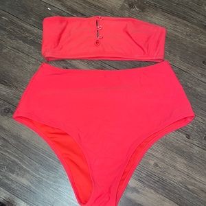 Aerie high waisted bikini neon pink/peach size M